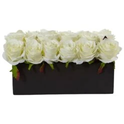 6" White Dozen Roses In Black Rectangular Ceramic Planter -Michaels Shop D292624S 14