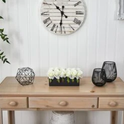 6" White Dozen Roses In Black Rectangular Ceramic Planter -Michaels Shop D292624S 15