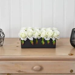 6" White Dozen Roses In Black Rectangular Ceramic Planter -Michaels Shop D292624S 16