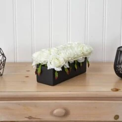 6" White Dozen Roses In Black Rectangular Ceramic Planter -Michaels Shop D292624S 17