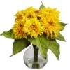 12" Golden Sunflower Arrangement In Glass Vase