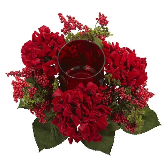 6" Red Hydrangea & Berry Candelabrum 3 6" Red Hydrangea & Berry Candelabrum - Image 3