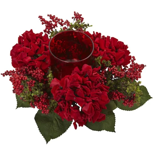 6" Red Hydrangea & Berry Candelabrum 4 6" Red Hydrangea & Berry Candelabrum - Image 4
