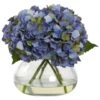9" Blue Hydrangea Arrangement In Glass Vase