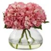9" Pink Hydrangea Arrangement In Glass Vase