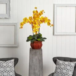 2.5ft. Yellow Moth Orchid Arrangement With Decorative Vase -Michaels Shop D292704S 12