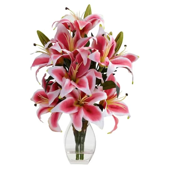18" Pink Rubrum Lily Arrangement With Decorative Vase 1 18" Pink Rubrum Lily Arrangement With Decorative Vase
