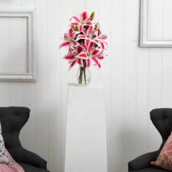 18" Pink Rubrum Lily Arrangement With Decorative Vase 7 18" Pink Rubrum Lily Arrangement With Decorative Vase -Michaels Shop D292734S 12