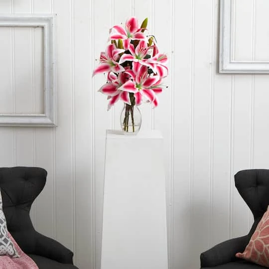 18" Pink Rubrum Lily Arrangement With Decorative Vase 3 18" Pink Rubrum Lily Arrangement With Decorative Vase - Image 3