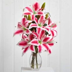 18" Pink Rubrum Lily Arrangement With Decorative Vase 9 18" Pink Rubrum Lily Arrangement With Decorative Vase -Michaels Shop D292734S 14