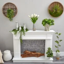 22" White Dutch Tulip Arrangement In Gold Trim Stoneware Vase -Michaels Shop D292775S 4