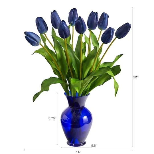 22" Blue Dutch Tulip Arrangement In Blue Vase 3 22" Blue Dutch Tulip Arrangement In Blue Vase - Image 3