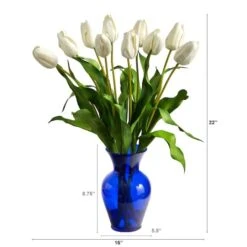 22" White Dutch Tulip Arrangement In Blue Vase -Michaels Shop D292795S 2