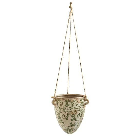 24" Green Tuscan Hanging Ceramic Scroll Planter 2 24" Green Tuscan Hanging Ceramic Scroll Planter - Image 2