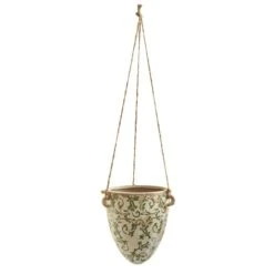 24" Green Tuscan Hanging Ceramic Scroll Planter