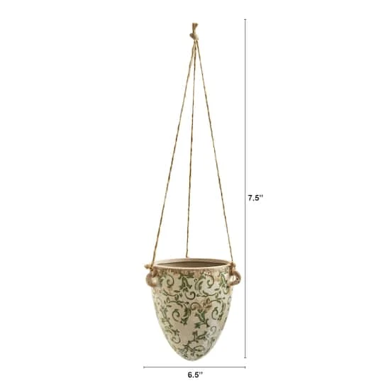 24" Green Tuscan Hanging Ceramic Scroll Planter 3 24" Green Tuscan Hanging Ceramic Scroll Planter - Image 3