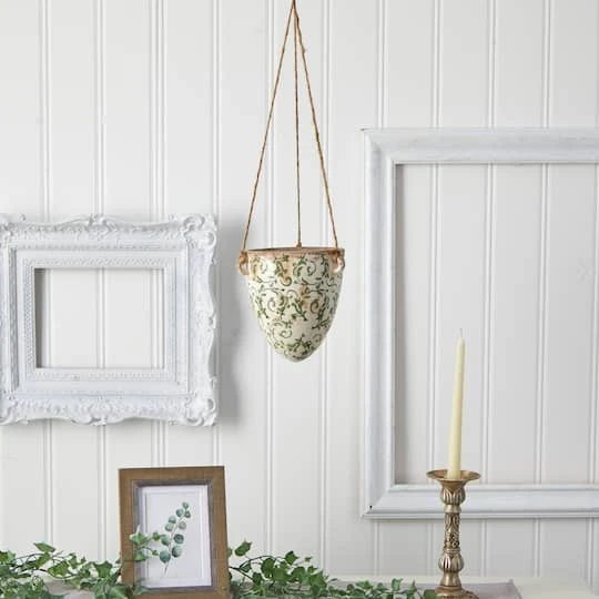 24" Green Tuscan Hanging Ceramic Scroll Planter 4 24" Green Tuscan Hanging Ceramic Scroll Planter - Image 4