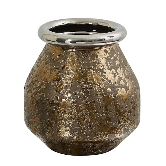 9.5" Textured Bronze Vase With Silver Rim 1 9.5" Textured Bronze Vase With Silver Rim