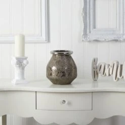 9.5" Textured Bronze Vase With Silver Rim 7 9.5" Textured Bronze Vase With Silver Rim -Michaels Shop D293056S 13