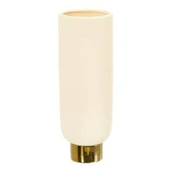 12.75" Elegance Ceramic Cylinder Vase With Gold Accents