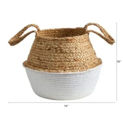 12" Boho Chic Handmade Cotton & Jute White Woven Basket Planter -Michaels Shop D293126S 2