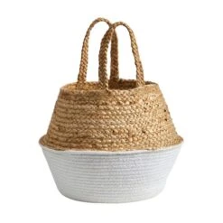 12" Boho Chic Handmade Cotton & Jute White Woven Basket Planter -Michaels Shop D293126S 3