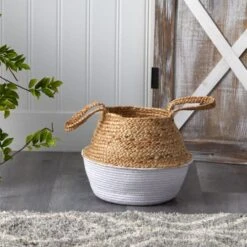 12" Boho Chic Handmade Cotton & Jute White Woven Basket Planter -Michaels Shop D293126S 4