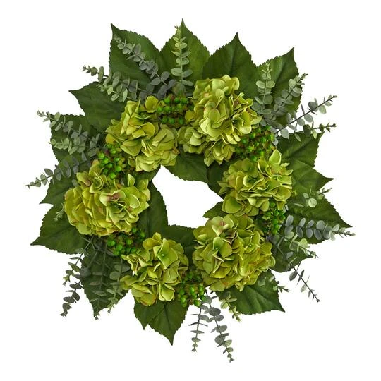 24" Green Hydrangea & Eucalyptus Leaf Wreath 2 24" Green Hydrangea & Eucalyptus Leaf Wreath - Image 2