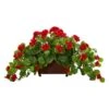 15'' Geranium In Wooden Planter