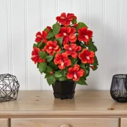20" Orange Hibiscus With Black Hexagon Vase -Michaels Shop D293899S 13