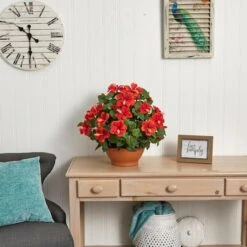 20" Red Hibiscus Plant With Clay Planter 6 20" Red Hibiscus Plant With Clay Planter -Michaels Shop D293901S 12