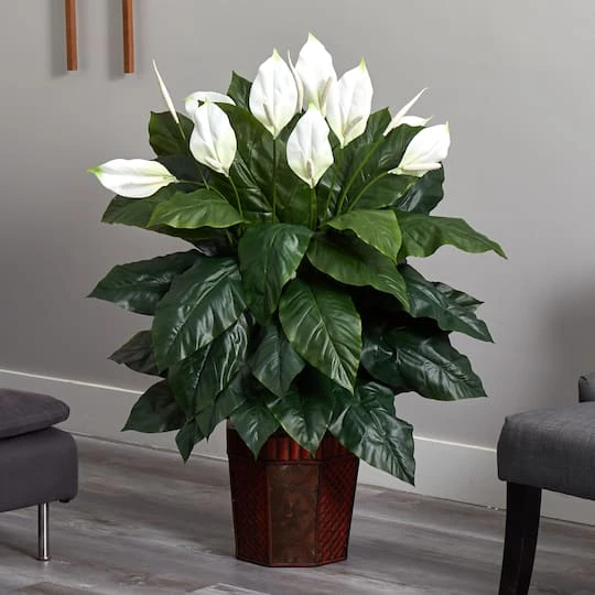 4ft. Peace Lily Plant In Wood Vase 3 4ft. Peace Lily Plant In Wood Vase - Image 3