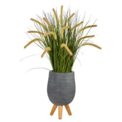 3ft. Onion Grass Plant In Gray Planter With Stand