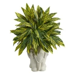 25" Spiderwort Plant In White Elephant Shaped Planter