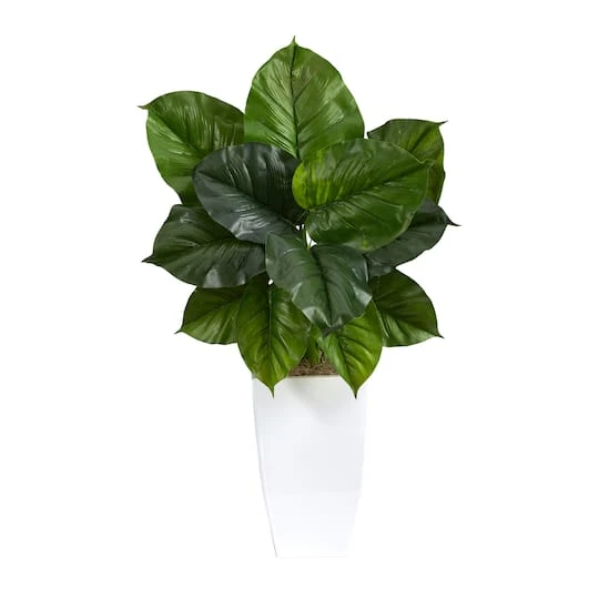 3ft. Large Philodendron Leaf Plant In White Metal Planter 2 3ft. Large Philodendron Leaf Plant In White Metal Planter - Image 2