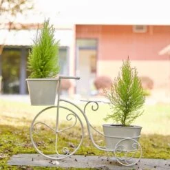 Glitzhome® 21.5'' White Metal Bicycle Plant Stand -Michaels Shop D303681S 4
