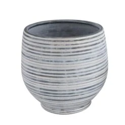 Hello Honey® Gray & White Striped Stoneware Planter