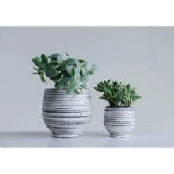 Hello Honey® Gray & White Striped Stoneware Planter -Michaels Shop D319407S 2