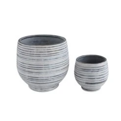 Hello Honey® Gray & White Striped Stoneware Planter -Michaels Shop D319407S 3