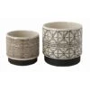 Hello Honey® White Stoneware Planters With Black Designs Set