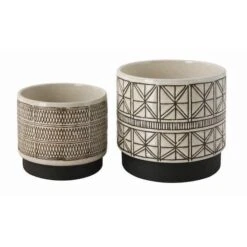 Hello Honey® White Stoneware Planters With Black Designs Set