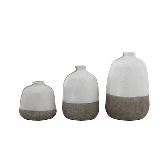 Hello Honey® White & Gray Stripe Terracotta Vase Set 1 Hello Honey® White & Gray Stripe Terracotta Vase Set