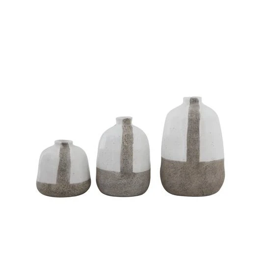 Hello Honey® White & Gray Stripe Terracotta Vase Set 3 Hello Honey® White & Gray Stripe Terracotta Vase Set - Image 3