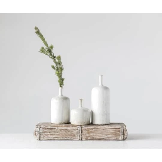 Hello Honey® 12.5" Large Cream Stoneware Vase With Green Accents & Reactive Glaze Finish 4 Hello Honey® 12.5" Large Cream Stoneware Vase With Green Accents & Reactive Glaze Finish - Image 4