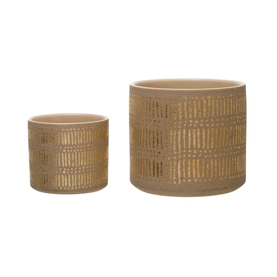 Hello Honey® Gold Stoneware Planters Set 2 Hello Honey® Gold Stoneware Planters Set - Image 2