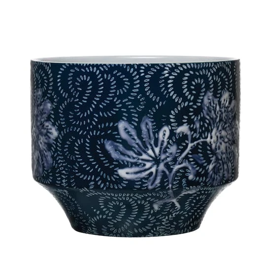 Hello Honey® 7" Blue & White Floral Stoneware Planter 1 Hello Honey® 7" Blue & White Floral Stoneware Planter