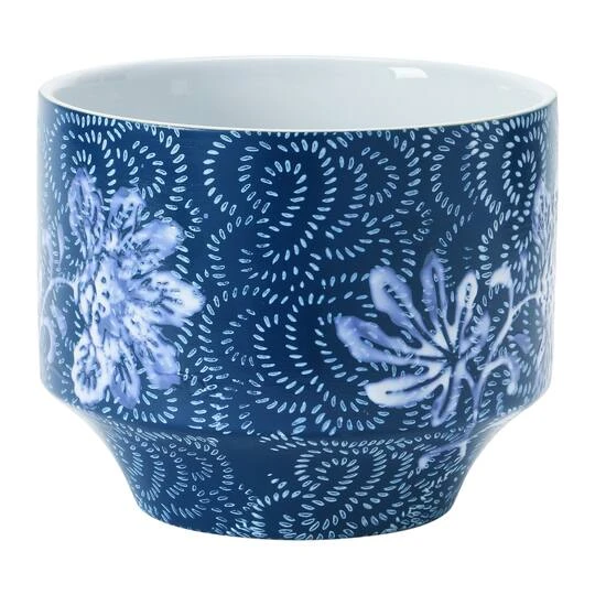 Hello Honey® 7" Blue & White Floral Stoneware Planter 3 Hello Honey® 7" Blue & White Floral Stoneware Planter - Image 3