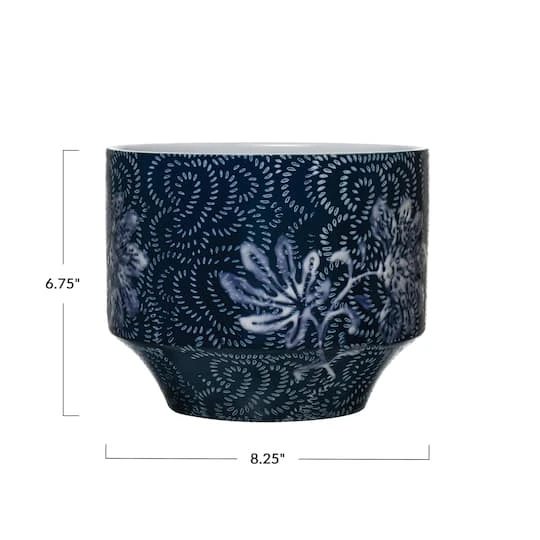 Hello Honey® 7" Blue & White Floral Stoneware Planter 7 Hello Honey® 7" Blue & White Floral Stoneware Planter - Image 7