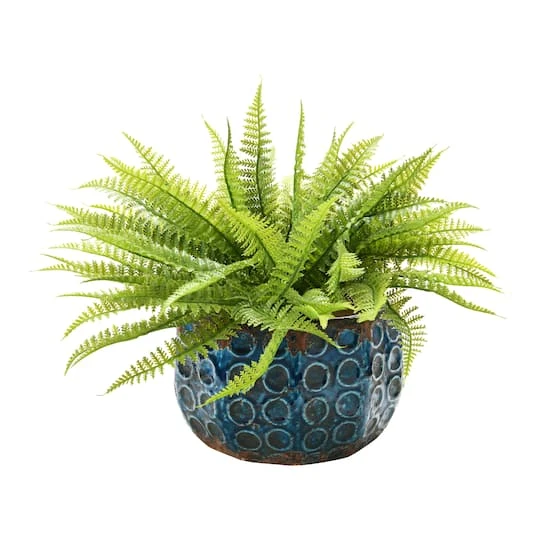 Hello Honey® 7" Distressed Blue Embossed Terra Cotta Planter With Circle Pattern 6 Hello Honey® 7" Distressed Blue Embossed Terra Cotta Planter With Circle Pattern - Image 6