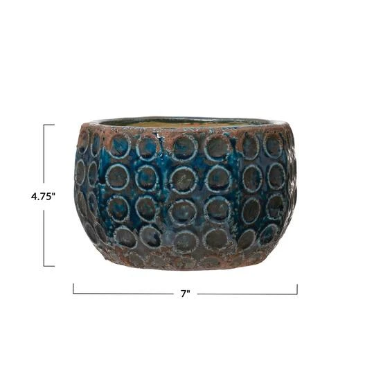 Hello Honey® 7" Distressed Blue Embossed Terra Cotta Planter With Circle Pattern 8 Hello Honey® 7" Distressed Blue Embossed Terra Cotta Planter With Circle Pattern - Image 8